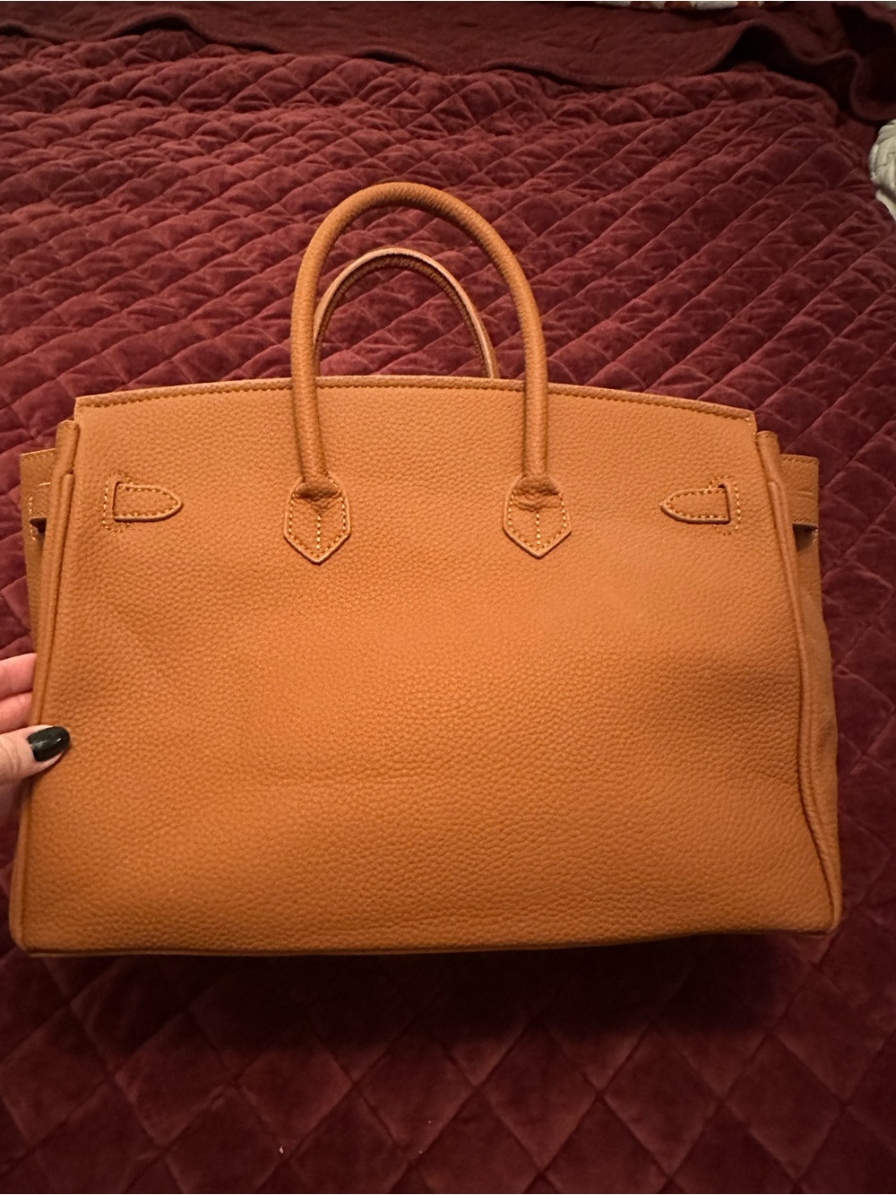 Structured Pebbled Tote Bag in Camel Tan